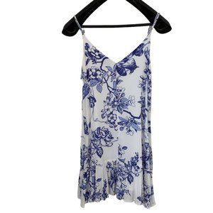 Lulu's Women's Blue and White Floral Spaghetti Strap Dress